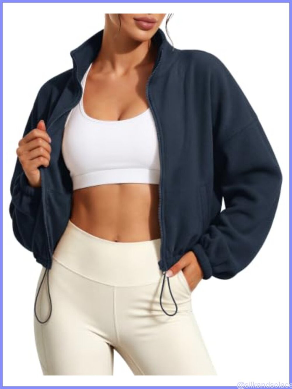 Women's Cropped Fleece Jacket Full Zip Sherpa Sweatshirt